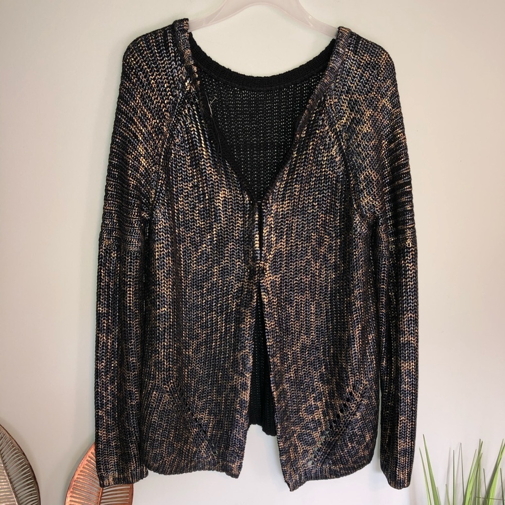 OUI Black Gold Animal Print Long Sleeve Cardigan